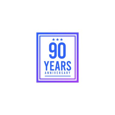 90 Yıl Yıldönümü Mavi Kare Tasarım Logo Vektör Şablonu Çizimi