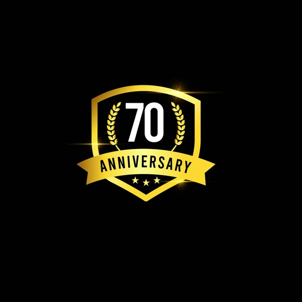 70 Anos de Aniversário Ouro Emblema Design Velho Logo Vector Template Ilustração —  Vetores de Stock