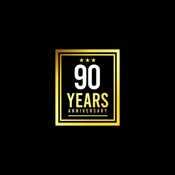 90 Anos Anniversary Gold Square Design Logo Vector Template Ilustração — Vetor de Stock