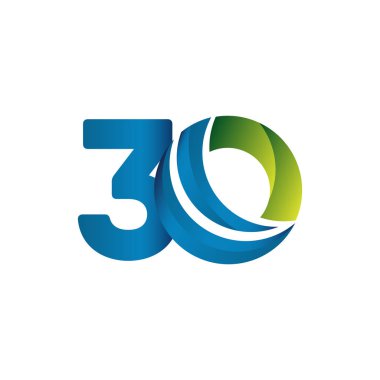 30 Yıl Yıldönümü Kutlaması Mavi Yeşil Vektör Şablonu Tasarım Çizimi