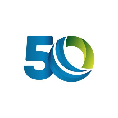 50 Yıl Yıldönümü Kutlaması Mavi Yeşil Vektör Şablon Tasarımı Çizimi