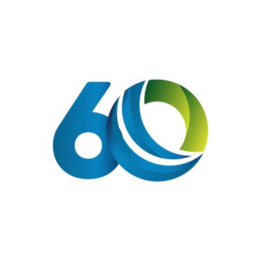 60 Yıl Yıldönümü Kutlaması Mavi Yeşil Vektör Şablonu Tasarım Çizimi