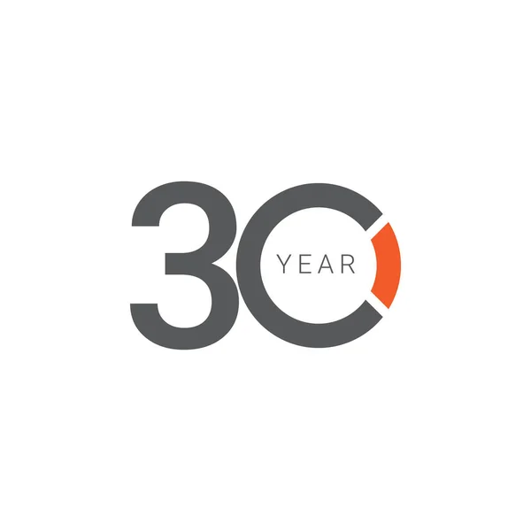 30 Years Anniversary Celebration Orange Vector Template Design Illustration — Stock Vector