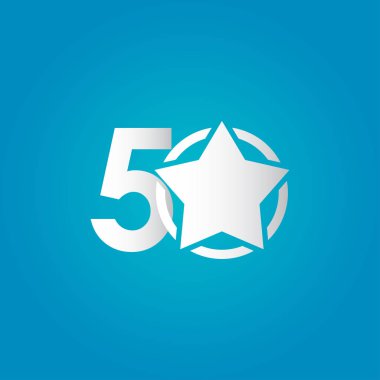 50 Yıl Yıldönümü Yıldızları Beyaz Kutlama Şablonu Tasarım Çizimi