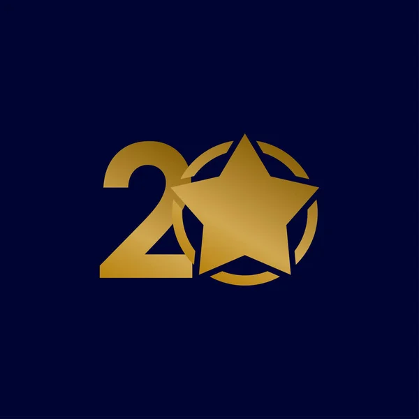 20 Yıl Yıldönümü Yıldızları Altın Kutlama Şablonu Tasarım Çizimi — Stok Vektör