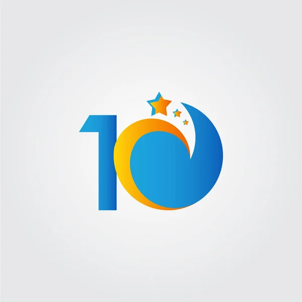 10 Yıl Yıldönümü Yıldız Hızı Mavi Kutlama Şablonu Tasarım Çizimi — Stok Vektör