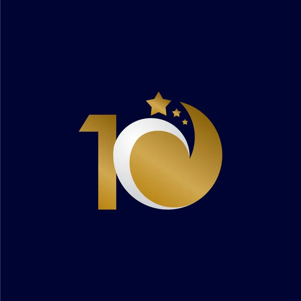 10 Años Aniversario Star Dash Gold Celebration Vector Template Design Illustration — Vector de stock