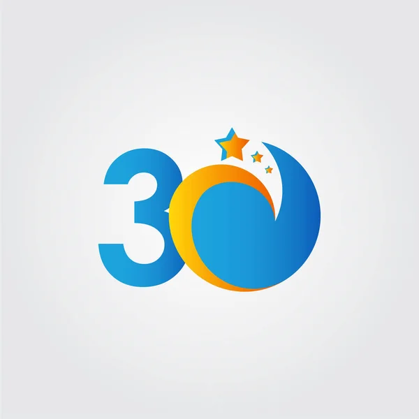 30周年スターダッシュブルーお祝いベクトルテンプレートデザインイラスト — ストックベクタ