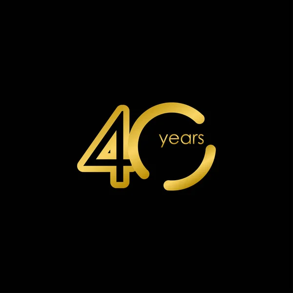 40 Años Aniversario elegante Celebración de Oro Vector Plantilla Diseño Ilustración — Archivo Imágenes Vectoriales