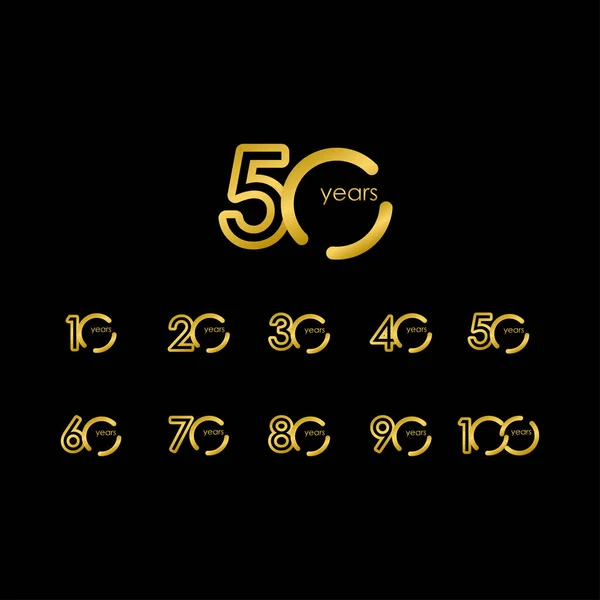 50 Years Anniversary elegant Gold set Celebration Vector Template Design Illustration — Stock Vector