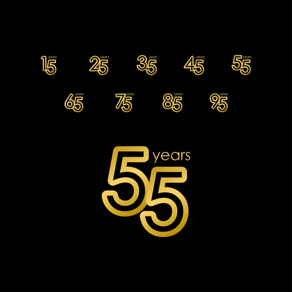 55 Años Aniversario elegante Gold Celebration set Vector Template Design Illustration — Archivo Imágenes Vectoriales