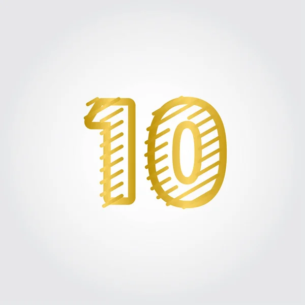 10 Yıl Yıldönümü Altın Çizgi Tasarımı Logo Vektör Şablonu Çizimi — Stok Vektör