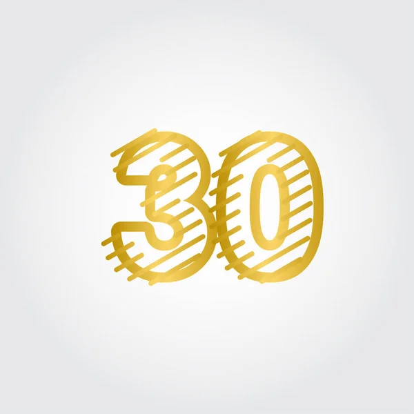 30 Años Aniversario Línea de Oro Diseño Logo Vector Plantilla Ilustración — Archivo Imágenes Vectoriales