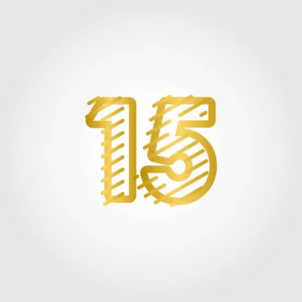 15 Yıl Yıldönümü Altın Çizgi Tasarımı Logo Vektör Şablonu Çizimi — Stok Vektör