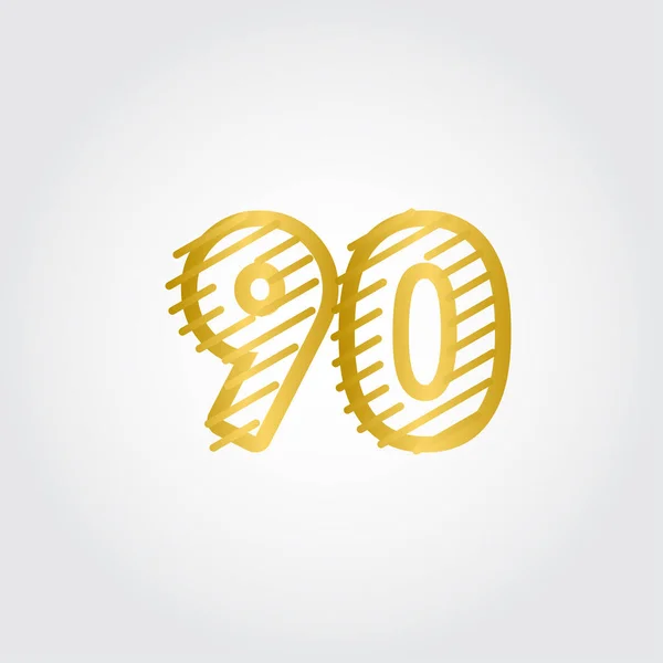 90 Anos Anniversary Gold Line Design Logo Vector Template Ilustração — Vetor de Stock