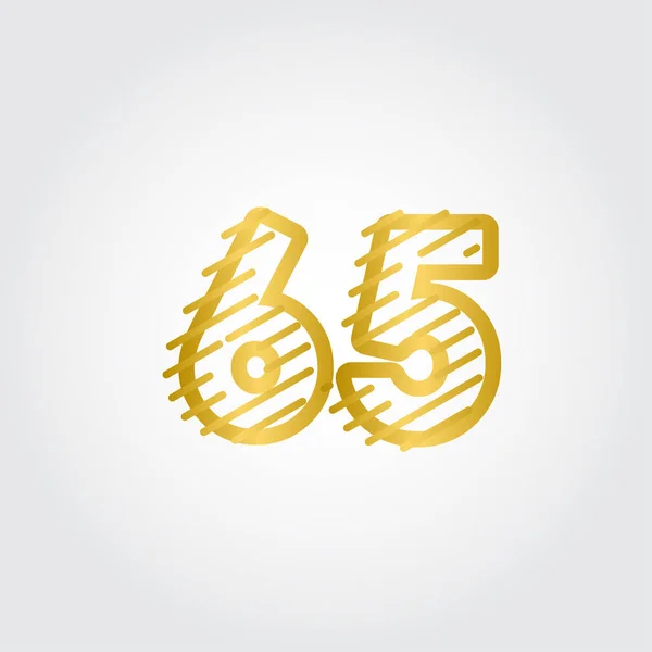 65 Años Aniversario Línea de Oro Diseño Logo Vector Plantilla Ilustración — Archivo Imágenes Vectoriales