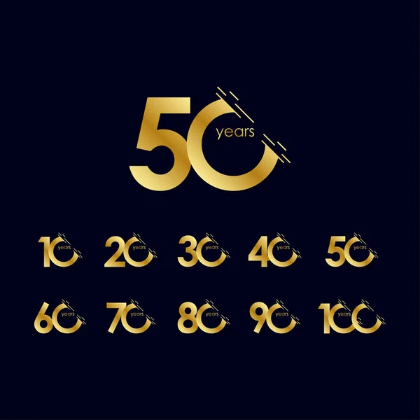 Illustration de conception de modèle vectoriel d'or d'ensemble de célébration d'anniversaire de 50 ans — Image vectorielle