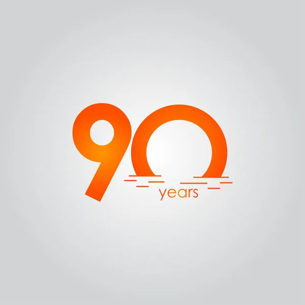 90 Anos Aniversário Celebração Sunset Orange Vector Template Design Ilustração — Vetor de Stock
