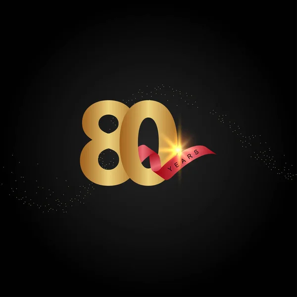 80 Años Celebración del Aniversario Vector de Oro Plantilla Diseño Ilustración — Archivo Imágenes Vectoriales