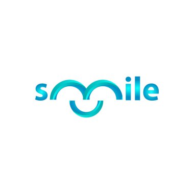 Gülümseme logosu mavi tasarım vektör şablonu çizimi
