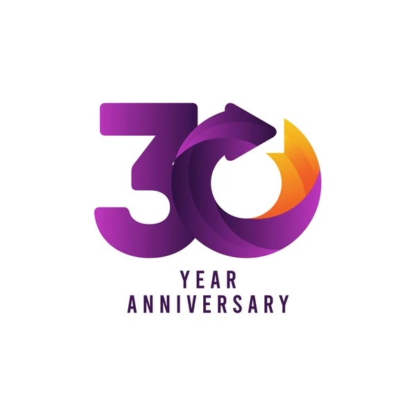 30 Jaar Verjaardag Verloop Purple Vector Template Ontwerp Illustratie — Stockvector