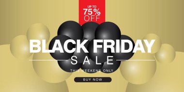 Black Friday Sale kadar% 75 kapalı Banner Vektör Şablon Tasarım İllüstrasyon