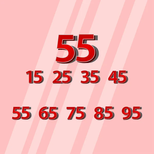 55 Jahre Jubiläum rot elegant Zahlenvektor Vorlage Design Illustration — Stockvektor