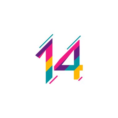 14 Yıl Yıldönümü Kutlaması Tam Renkli Vektör Şablonu Çizimi