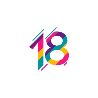 18 Yıl Yıldönümü Kutlaması Tam Renkli Vektör Şablonu Çizimi