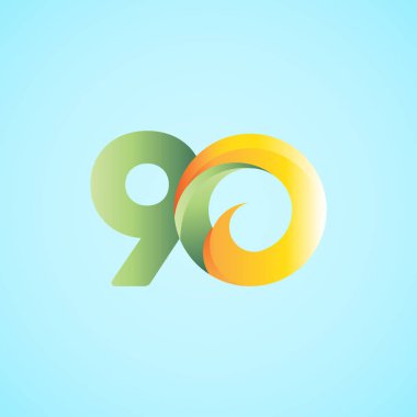 90 Yıl Yıldönümü Kutlamaları Sarı Yeşil Vektör Şablon Tasarım Çizimi