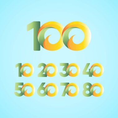 100 Yıl Yıldönümü Kutlamaları Sarı Yeşil Vektör Şablon Tasarım Çizimi