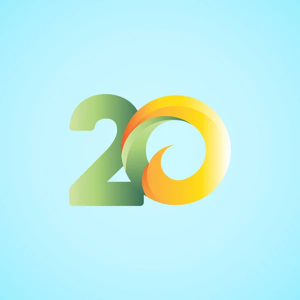 20 Years Anniversary Celebrations Yellow Green Vector Template Design Illustration — 스톡 벡터