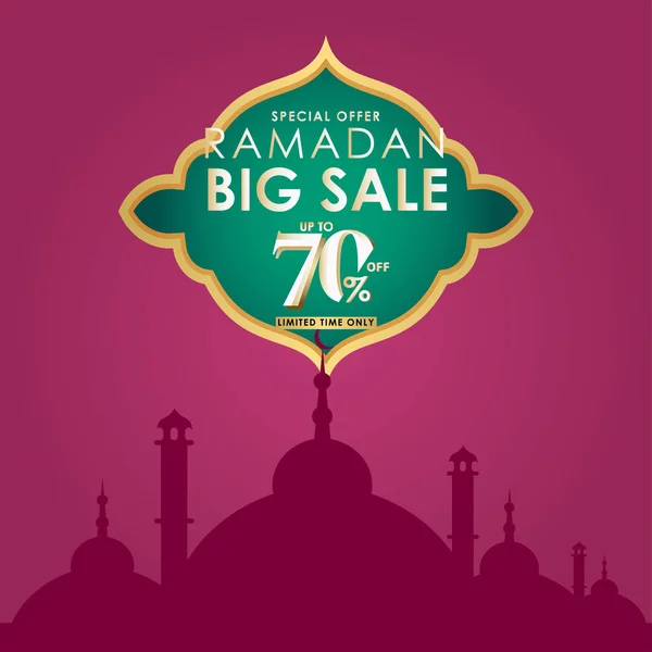 Oferta especial de Ramadán Big Sale hasta 70% descuento Ilustración de diseño de plantilla vectorial de tiempo limitado — Vector de stock