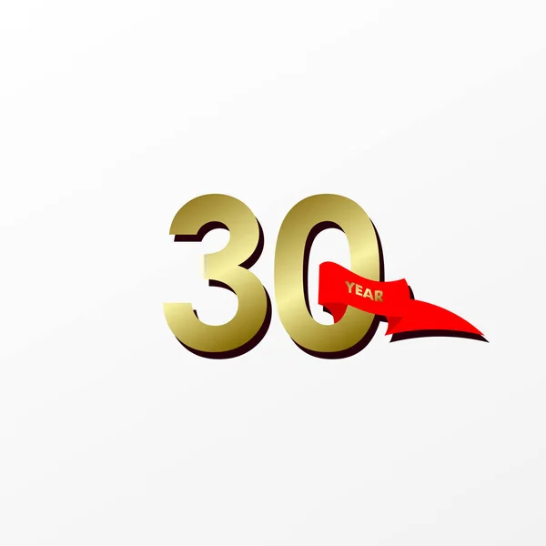 30 Χρόνια Επέτειος Γιορτασμός Χρυσό με την Κόκκινη Κορδέλα Διάνυσμα πρότυπο Εικονογράφηση — Διανυσματικό Αρχείο