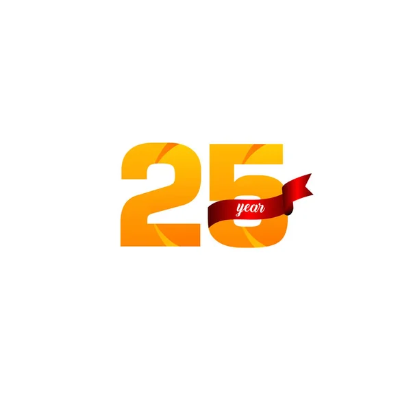 25 lat rocznica świętowania Żółty z czerwoną wstążką Wektor Szablon Projekt ilustracja — Wektor stockowy