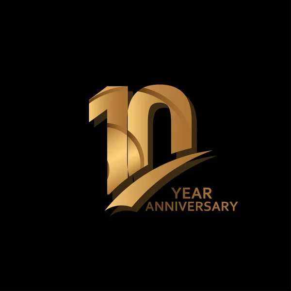 10 Years Gold Elegant Anniversary Celebration Vector Template Design Illustration — Stock Vector