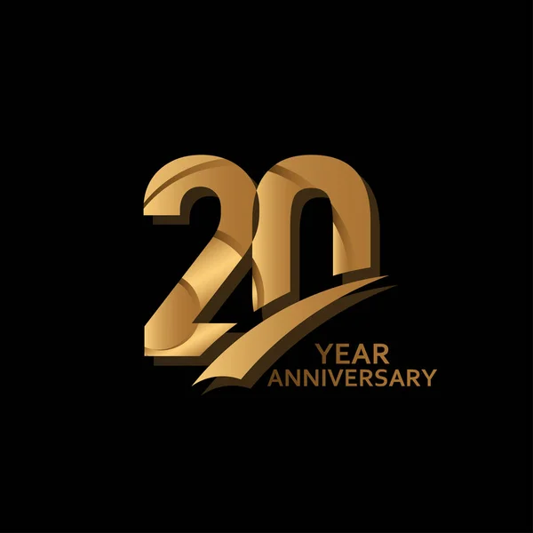 20 Años Oro Elegante Aniversario Celebración Vector Plantilla Diseño Ilustración — Archivo Imágenes Vectoriales