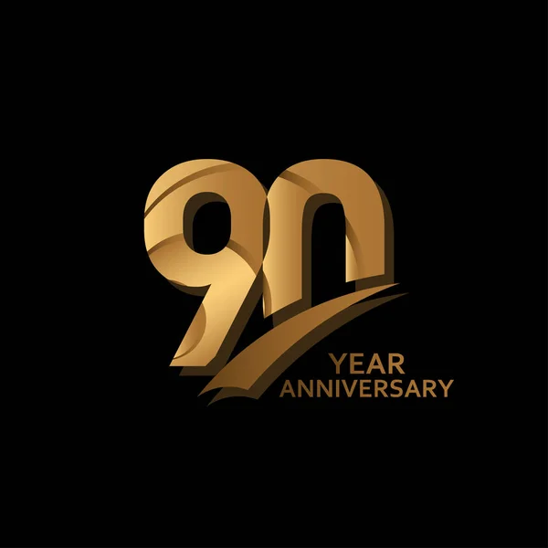 90 Anos Ouro Elegante Aniversário Celebração Vector Modelo Design Ilustração —  Vetores de Stock