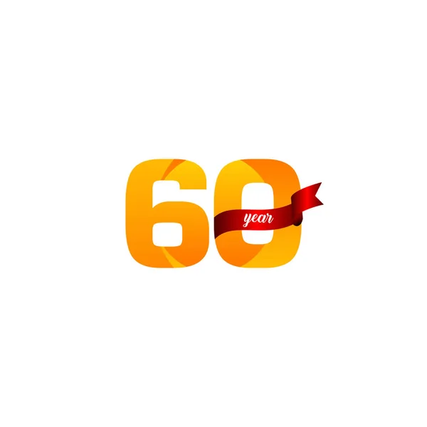 60 Años Celebración Aniversario Amarillo Con Cinta Roja Vector Plantilla Diseño Ilustración — Vector de stock
