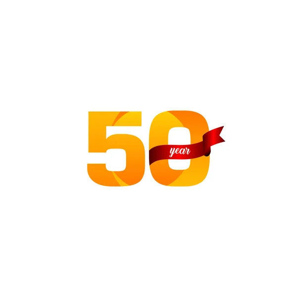 50 éves jubileumi ünneplés Sárga vörös szalag vektor Sablon tervezés Illusztráció — Stock Vector