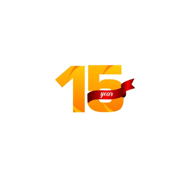 15 anni di celebrazione dell'anniversario giallo con illustrazione di progettazione del modello vettoriale del nastro rosso — Vettoriale Stock