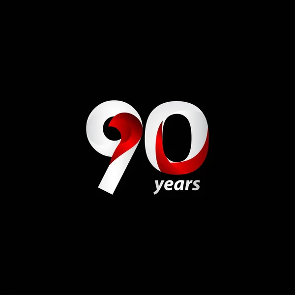 90周年記念ホワイト レッド エレガントなベクトルテンプレートデザインイラスト — ストックベクタ