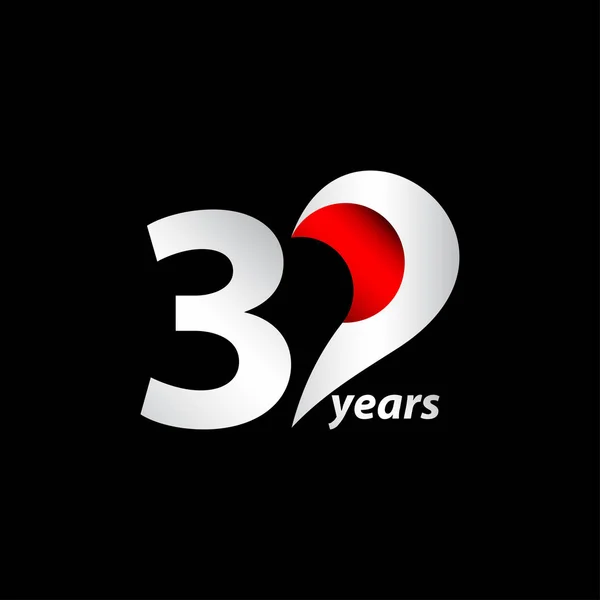 30周年記念ホワイト レッド エレガントなベクトルテンプレートデザインイラスト — ストックベクタ