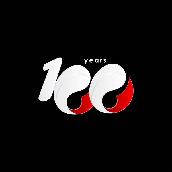 100 Años Aniversario Número Celebración Rojo Blanco Vector Plantilla Diseño — Archivo Imágenes Vectoriales