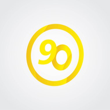 90. Yıldönümü Kutlama Çemberi Sarı Vektör Şablonu Tasarım Çizimi