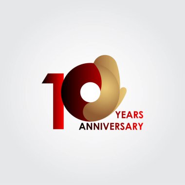 10 Yıl Yıldönümü Kutlaması Kırmızı Altın Şablon Tasarım Çizimi