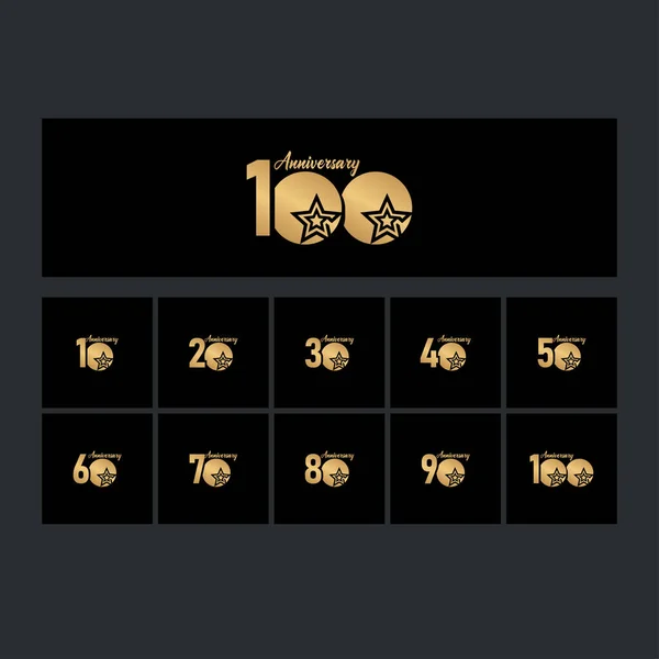 100 Yıl Yıldönümü Kutlama Yıldızı Altın Logo Şablonu Tasarım Çizimi — Stok Vektör