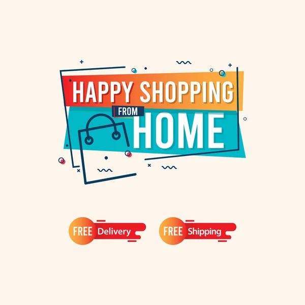 Glad Shopping Från Hem Logotyp Etikett Vektor Mall Design Illustration — Stock vektor