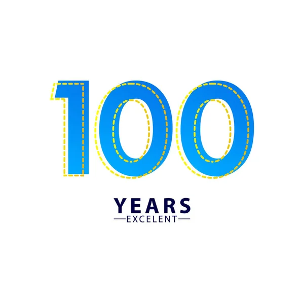 100 Jaar Uitstekende Verjaardag Viering Blue Dash Vector Template Ontwerp — Stockvector