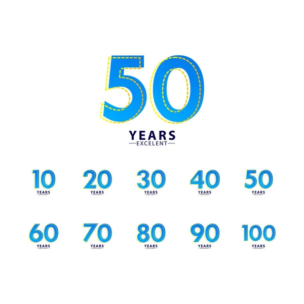 Anos Excelente Aniversário Celebração Azul Traço Vetor Modelo Design Ilustração — Vetor de Stock